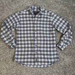 Men's Woolrich Plaid Flannel Button Up‎ Shirt Size M 100% Cotton Gray